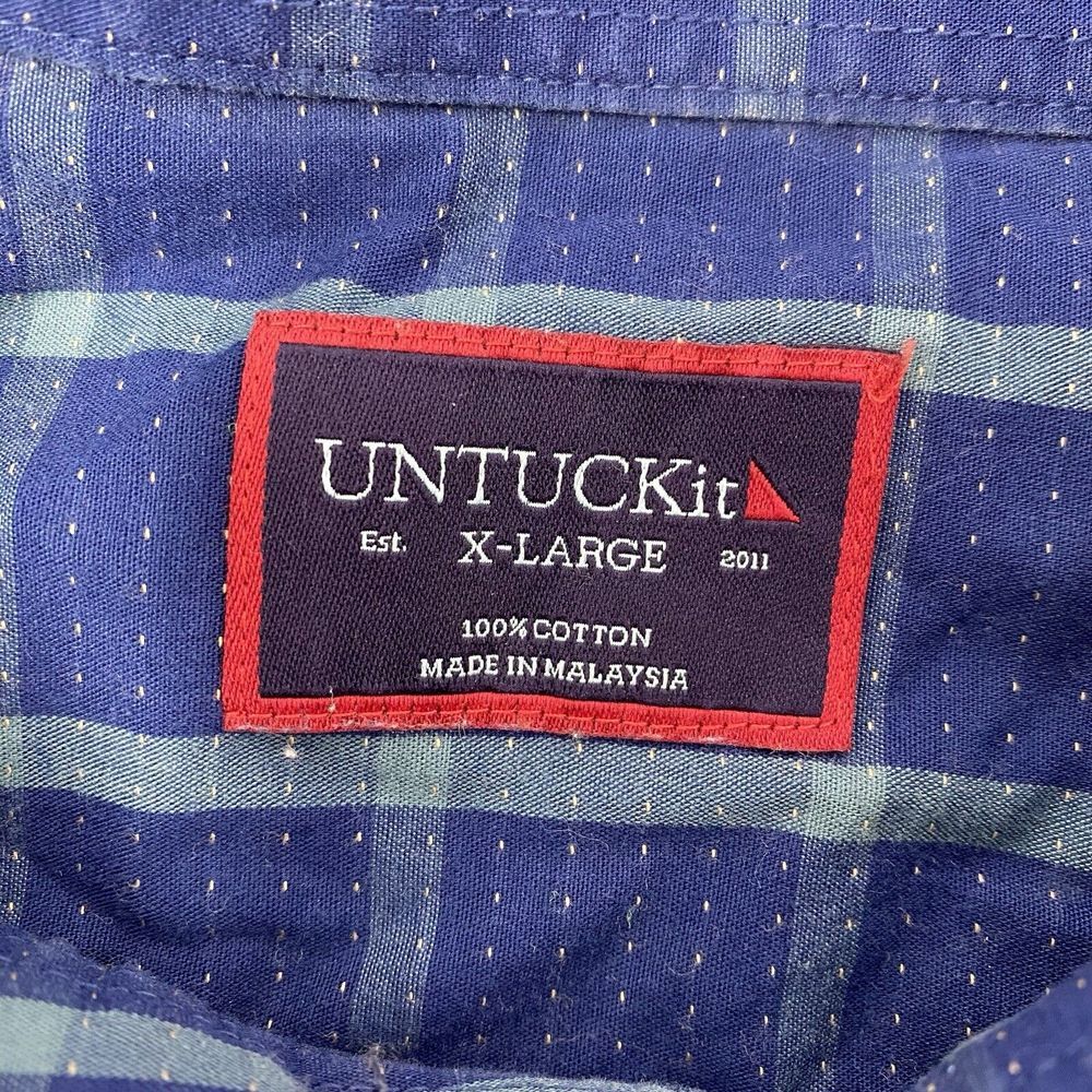 UNTUCKit Corison Men's XL Cotton Navy Green Plaid Long Sleeve Button Down‎ Shirt - Picture 4 of 6